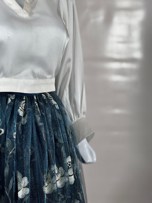 Elegant 3-Piece Party Wear Dress – Net Embroidered Shirt and Silk Shirt Combo