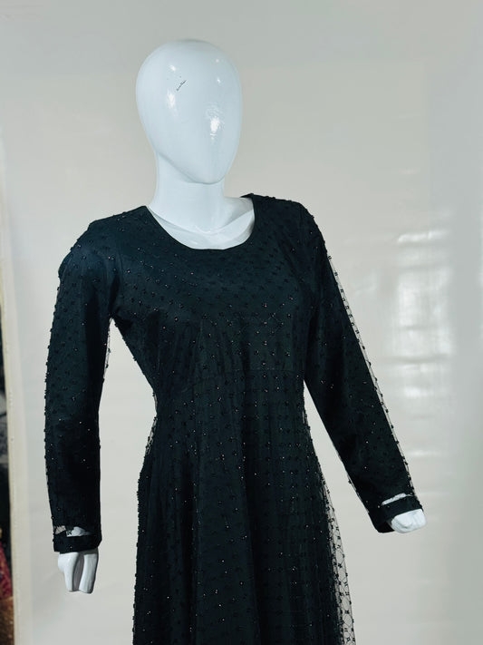 Elegant 1-Piece Party Wear Maxi – Net and Silk Fabric Blend