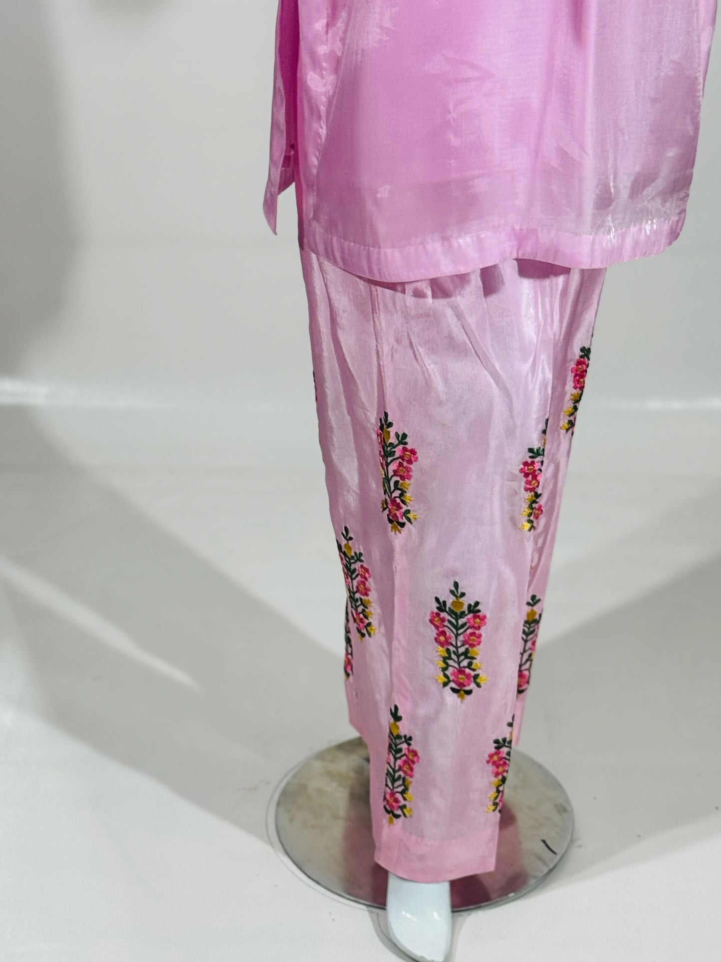 Elegant 2-Piece Shisha Silk Embroidered Dress with Katan Silk Trousers