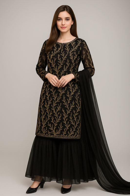 Exquisite 2-Piece Bridal Dress – Designer Embroidery on Pure Chiffon Fabric