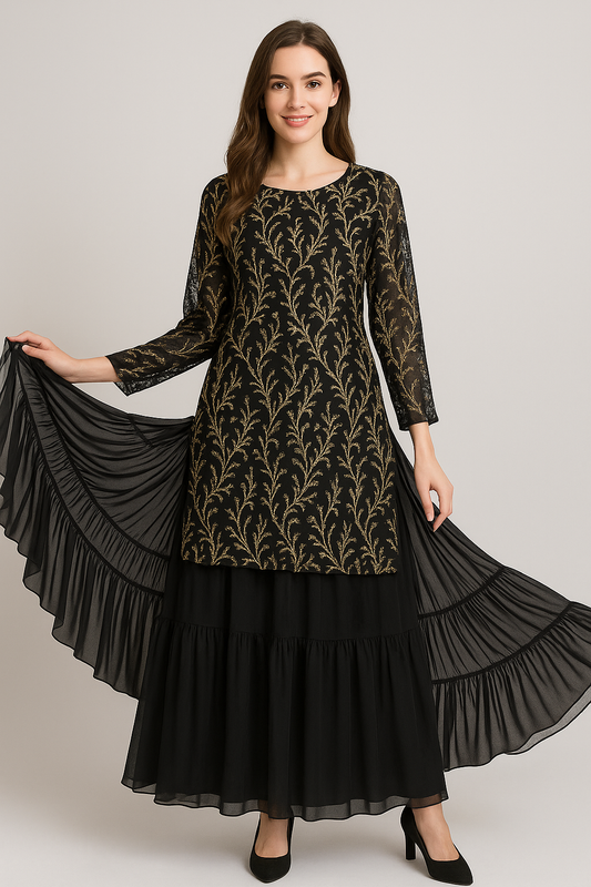 Exquisite 2-Piece Bridal Dress – Designer Embroidery on Pure Chiffon Fabric