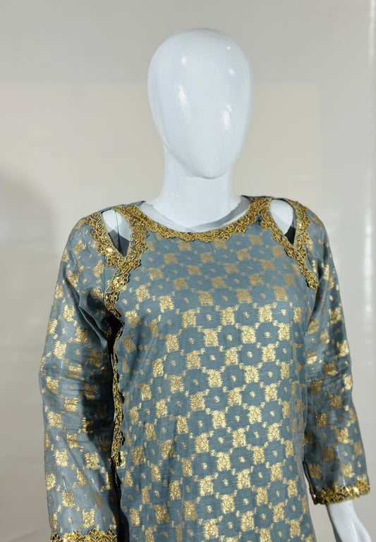 Elegant 2-Piece Party Wear Dress – Latest Design in Premium Silk Jamawar