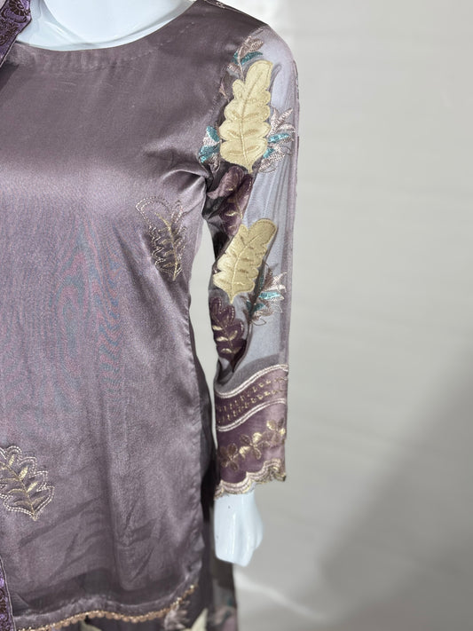Luxurious 3-Piece Party Wear – Net Dress with Velvet Patch Embroidery